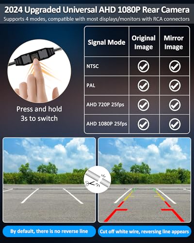 Vtopek Reversing Camera AHD 1080P Rear View Camera Car 360° Rotatable Car Reversing Cameras Retrofit 170° Wide Angle Night Vision IP69 Waterproof Universal NTSC Rear Camera for Motorhome SUV Pickup Van