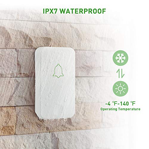 AVANTEK Self-Powered Wireless Doorbell, 1 Battery-Free Button and 1 Plug-in Receiver, IPX7 Waterpoof and Dustproof Door Bell Chime with 52 Melodies, 5 Volume Levels and CD Quality Sound