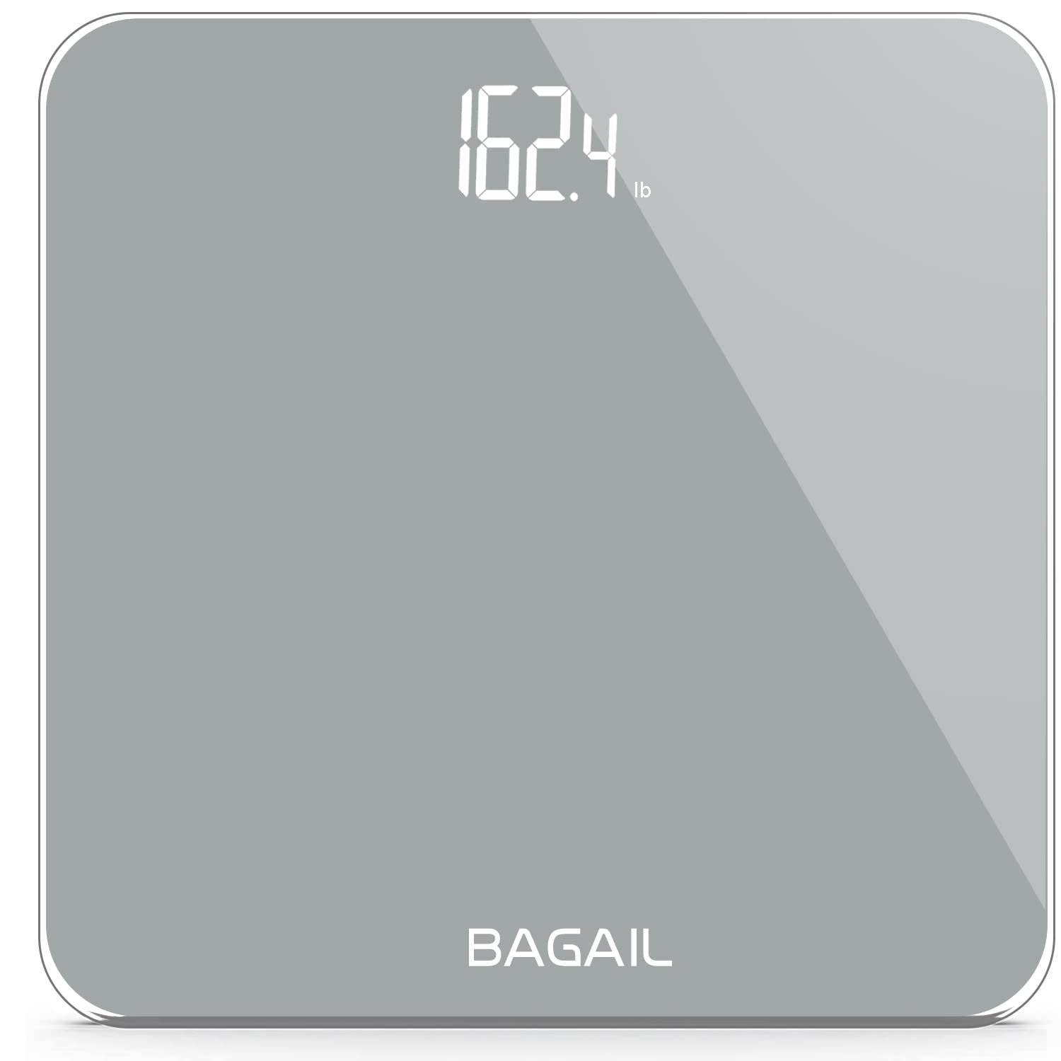 BAGAIL Bathroom Scale, Digital Weighing Scale with High Precision Sensors and Tempered Glass, Ultra Slim, Step-on Technology, Shine-Through Display - Grey