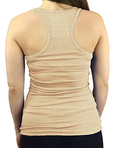 Belle Donne - Junior's Tank Top Skinny Racerback Rib Tanktop Regular Plus Size - Heather Beige/Medium