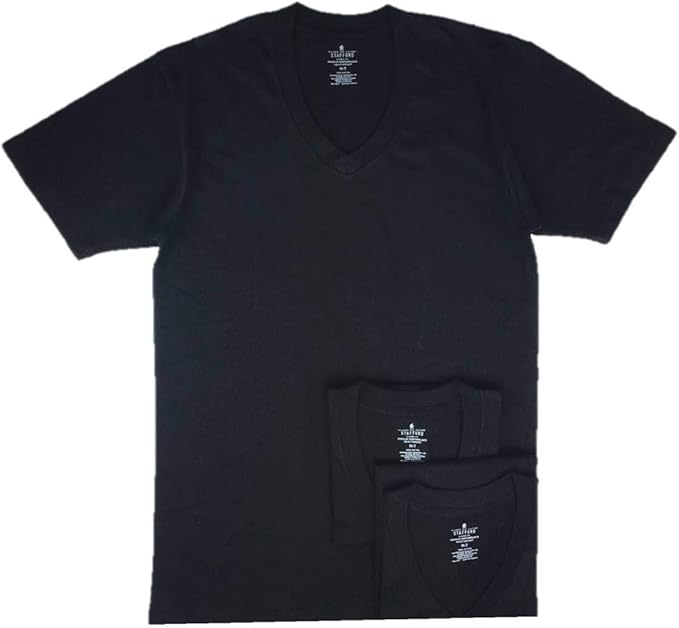 Stafford Men’s Tall/Extra Tall 100 Heavy Weight Cotton VNeck Undershirts, Black, Short Sleeve
