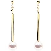 Japanese 7.0mm Akoya Cultured Pearl Drop Earrings for Women with 18K Yellow Gold | Stylish Design Excellent Gift | Pearl Earrings