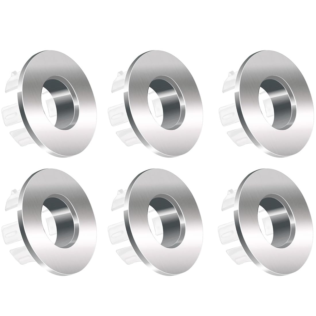 ZKSXOA 6-Pack Metal Sink Overflow Caps, Bath Overflow Cover Replacement, Brass Basin Trim Rings, Round Sink Tap Hole Cover, Durable Drain Cover Insert in Hole for Bathroom & Kitchen Sinks (Silver)