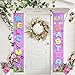 Blulu Easter Porch Banner for Front Door Welcome Happy Easter Door Banner Bunny Egg Hanging Porch Sign Wall Decoration for Spring Theme Party Supplies Home Office Farmhouse Holiday Decor(Purple)