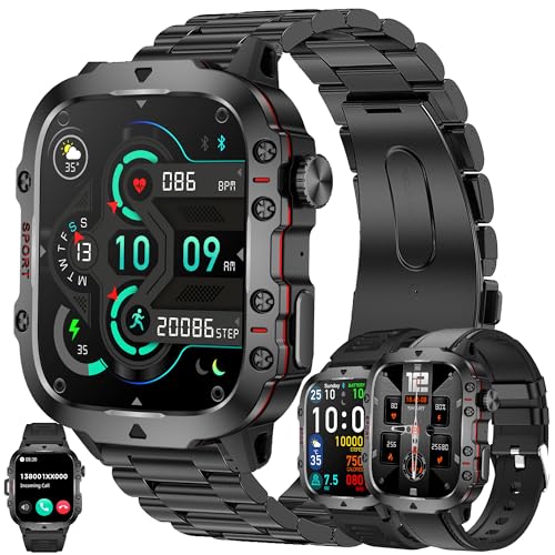 MYSHUN Reloj Inteligente Hombre con Llamadas, 1,96 Pulgada Smartwatc Hombre Deportivo con Podometro Pulsometro SpO2 Sueño Presion Arterial Actividad 3ATM Reloj Digital para iOS Android (Negro)