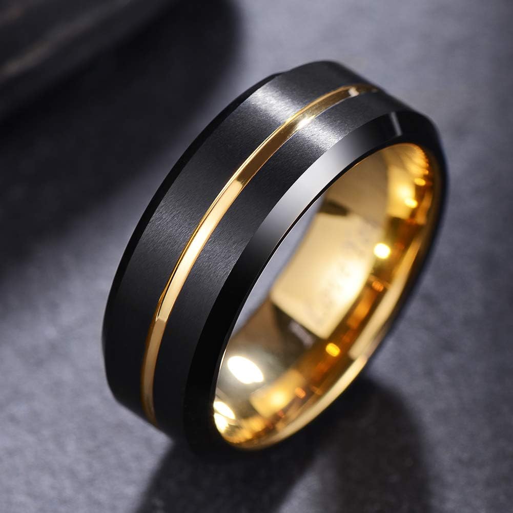 LaurieCinya Tungsten Carbide Ring Men Women Wedding Band Engagement Ring 8mm Comfort Fit Engraved ‘I Love You’ | 