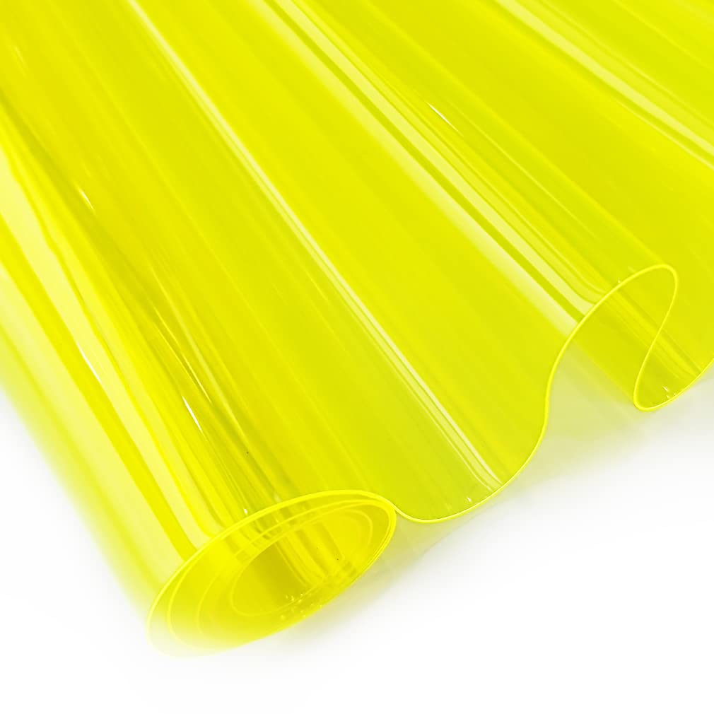 30x135cm Transparent PVC Vinyl, 0.4mm Neon Solid Color Waterproof Fabric Super Clear Mirrored Foil Roll for Making Handags Bows DIY Decor, Yellow — image 1