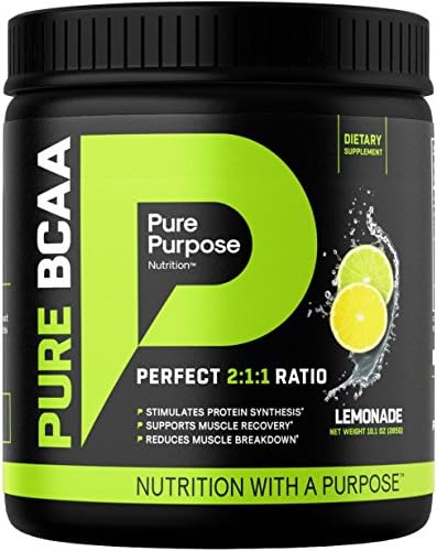 Pure Purpose BCAA - Naturally Sweetened and Plant-Based BCAA to Build Lean Muscle and Improve Recovery, Lemonade, 30 Servings