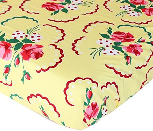 Retro Floral Yellow and Pink Fitted Crib Sheet - Fits Standard Crib Mattresses and Daybeds - Soft Premium Cotton