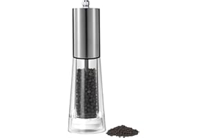 Wellong Stainless Pepper Grinder, 7.5 Inch Refillable Manual Salt Grinder with Adjustable Coarseness Pepper Mill, Oak Wood Sa