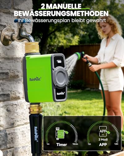 RAINPOINT Irrigation Computer WLAN with Brass Inlet and Outlet, Smart Irrigation Control, APP/Voice Control, Weather Based, Automatic Watering for Garden Lawn, 6 Schedules