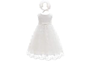 XOPZSIAY Baby Girls Floral Embroidered Overlay Sleeveless Christening Baptism Tulle Dress