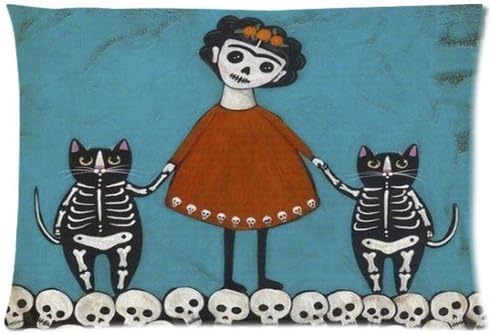 Custom Cotton Pillow Cases Frida Kahlo Printed Zippered Cushion Cover Case 20x30 inch(Two Sides Printed)