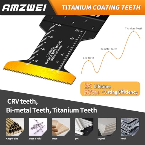AMZWEI 50PCS Oscillating Tool Blades, Professional Universal Titanium Multitool Blades for Wood Metal, Quick Release Compatible with Dewalt Ryobi Milwaukee Rockwell Fein