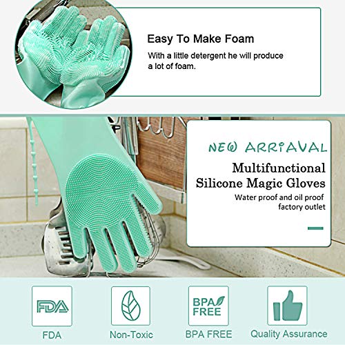 Dishwashing Gloves with Non-Slip Strapï¼ŒEpartswide Magic Silicone Dishwashing Scrubber,1 Pair Versatile Reusable Silicone Gloves for Kitchen Cleaning/Pet Care/Washing The Car/Bathroom Bathing (Cyan)