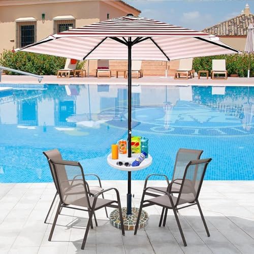 Plateau de Parasol de Plage de 33 cm pour Plage, terrasse, Jardin, Piscine avec Porte-gobelets, Compartiments à collation, Blanc