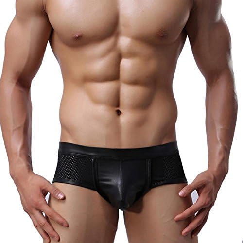 comfortable fit trend Men Boxer Artificial Leather Sexy Mesh Low-Waist Underwears Black(S) FINIFLY