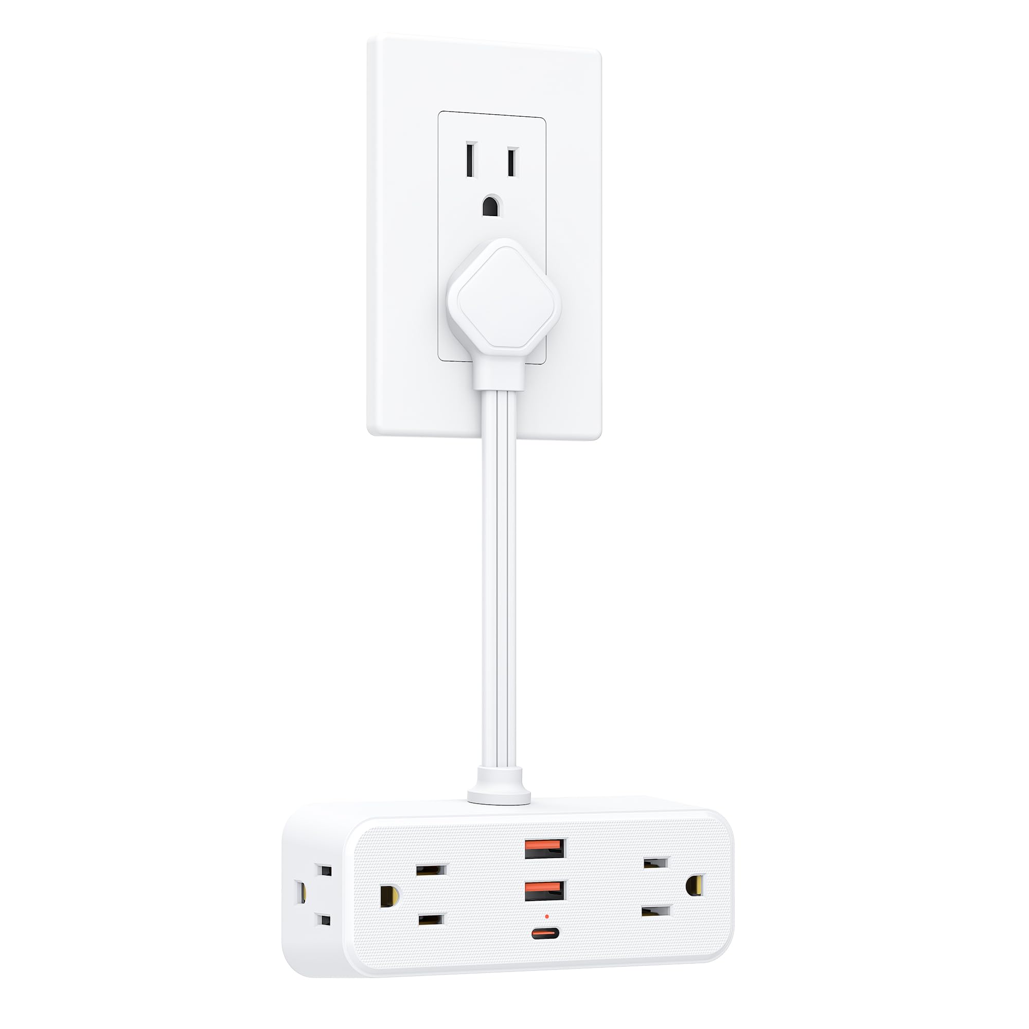 Photo 1 of HOPOW Short Extension Cord 6 Inch, Flat Plug Small Power Strip with 4 AC & 3 USB(1 USB-C), 1875W/15A, 1700J Surge Protector, Multi Plug Outlet Extender for Home Office Travel, White