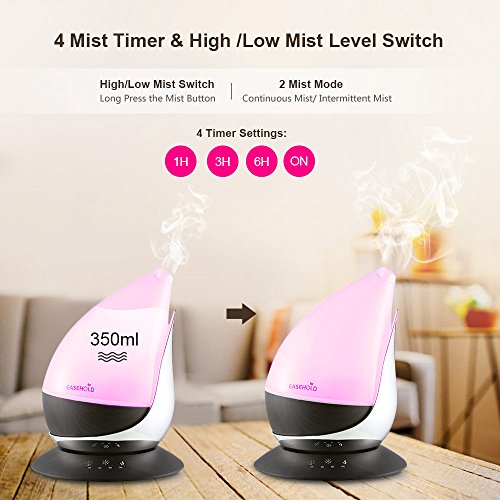 Easehold Aroma Essential Oil Diffuser Humidifier 400ml Cool Mist with Colorful Lights 4 Timer Wood Grain Finish