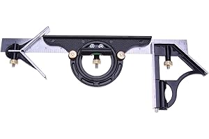 ZEROMALL 12 Inch Adjustable Combination Angle 45 Degree Right Protractor Square Set, Adjustable Sliding Combination Square Ruler & Protractor Level Measure Measuring Set (Inch/Metric)