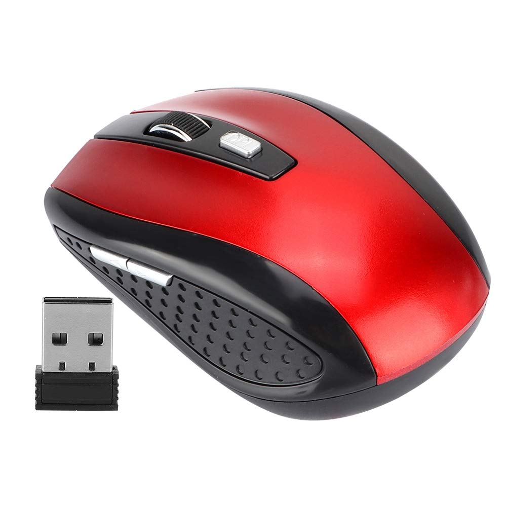 ASHATA Wireless Mouse, 2.4G USB Wireless Mice Ergonomic Optical PC Laptop Computer Cordless Mouse with Receiver, 6 Buttons,1200 DPI for Mac Linux - Super Energy Saving(Red)