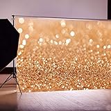 DODOING 5x7ft Vinyl Gold Sequin Bokeh Glitter Photo Backdrop, Wedding Photo Booth Props, Photography Background, Birthday Party Ceremony Background, Studio Props Backdrop