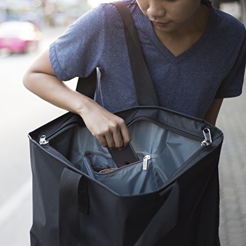 Large Nylon Tote Bag For Shopping, Beach, Sports, Gym - With Double Top Zipper And Long Handles - Heavy Nylon Canvas With Lining - Thumbnail 4