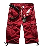Lega Mens Summer Loose Fit Twill Multi Pocket Cargo Shorts(Red/38)