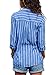 HOTAPEI Womens Casual V Neck Striped Button Down Collar Chiffon Work Blouses Long Sleeve Office Tunic Tops Shirts Blue and White Small