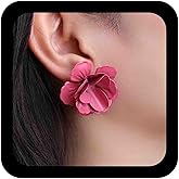 Xduargs Boho Pink Flower Earrings Acrylic Flower Floral Earrings Wedding Bridal Floral Petal Earrings Vintage Camellia Flower Earrings for Women