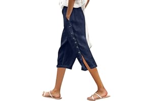Post Surgery Adaptive Linen Pants for Women Side Snap Button Tear Away Sweatpants Casual Loose Fit with Pockets