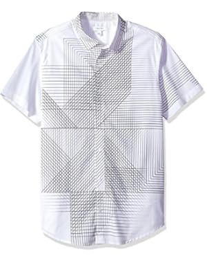 Calvin Klein Men's Short Sleeve 3d Linear Print Button Down Shirt, O'Neill