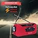 Tiemahun Solar/Hand Cranked Emergency Dynamo Powered AM/FM/NOAA Radio LED Flashlight Lantern 2000mAh Power Bank with Earphone Jack & Battery Power Indicator (Red)