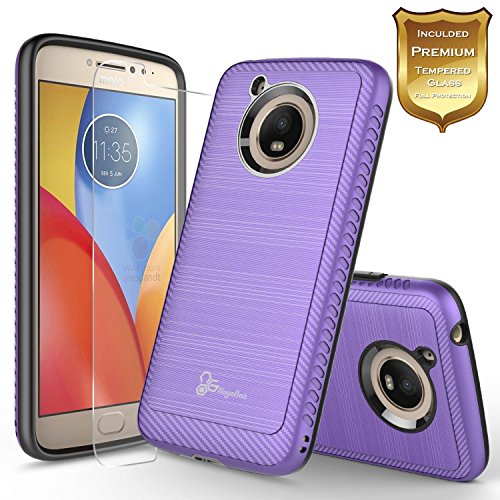 Moto E4 Plus Case with FREE [Tempered Glass Screen Protector], NageBee Design [Carbon Fiber Brushed] [Heavy Duty] Defender [Dual Layer] For Motorola Moto E Plus (4th Generation) (Purple)