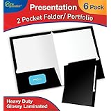 New Generation - BLACK - 2 Pocket Folders Durable Heavy Duty HIGH Gloss Presentation Hold Letter Size sheets with a die-cut business card holder, (BLACK 6 PACK LAMINATED PRESENTATION FOLDERS)