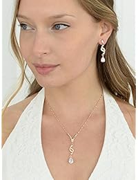 mariell Graceful Rose Gold CZ Teardrop Collar y arete Jewelry Set   Novias, Dama & Prom Glam