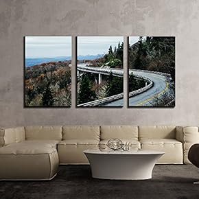 3 Piece Canvas Wall Art - Curve Bridge in Mountain Area - Modern Home Art Stretched and Framed Ready to Hang - 16"x24"x3 Panels