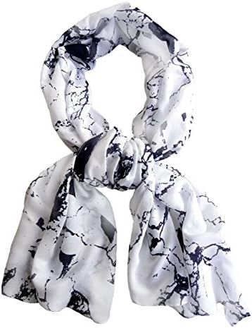 White Blue Long Soft Cotton Scarf Women's Fashion Accessories Novel Marble Print Shawl Wrap 28 x 65 inches