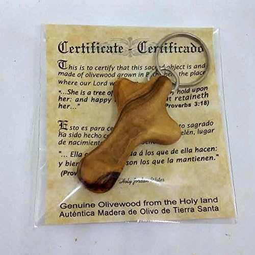 Holy Jordan Water Olive Wood Comfort Christian Cross Keyring - Regular Design HJW