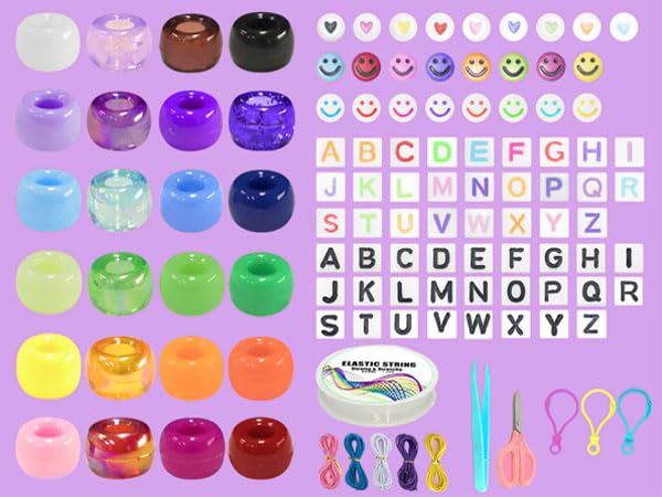 LIS HEGENSA Pony Bulk Plastic Kandi Beads for Necklace Jewelry, Bracelets Making, Hair Braiding, Crafts Braids Kits for Girls, 24 Color,1000 Pieces