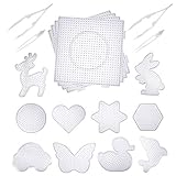 Canomo Fuse Beads Boards 4 Pack 5 mm Large Square Clear Plastic Pegboards 10 Pieces 5 mm Small Cute Fuse Beads Pegboards with 4 Pieces Fuse Bead Tweezers