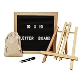 Changable Letter Board 10x10 - Oak Framed Board with over 300 White Changeable Letters, Numbers, Punctuation, Wall Mount,Scissors, Stand and Canvas Storage Pouch