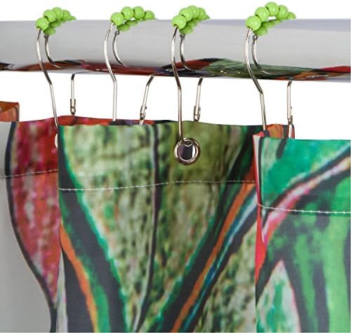 DOTZ 70-Inch X 70-Inch Tree of Life Polyester Shower Curtain with Set of 12 Roller Hooks, Green