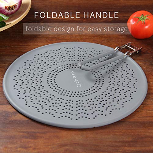 11" Silicone Splatter Screen Pan Cover with Folding Handle, Heat Insulation Cooling Mat