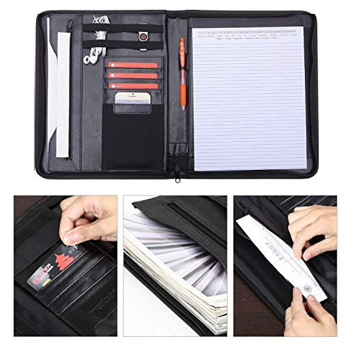 Mymazn Portfolio A4 Holder Leather Padfolio Zipper Business