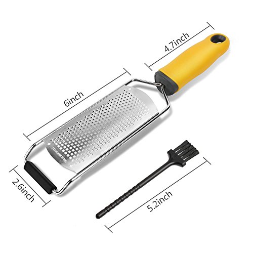 Upgraded Version Lemon Zester, Siasky Stainless Steel Cheese Grater, Ideal Shredder for Cheese, Lemon, Ginger, Garlic - Razor-Sharp Stainless Steel Blade + Protective Cover + Cleaning Brush