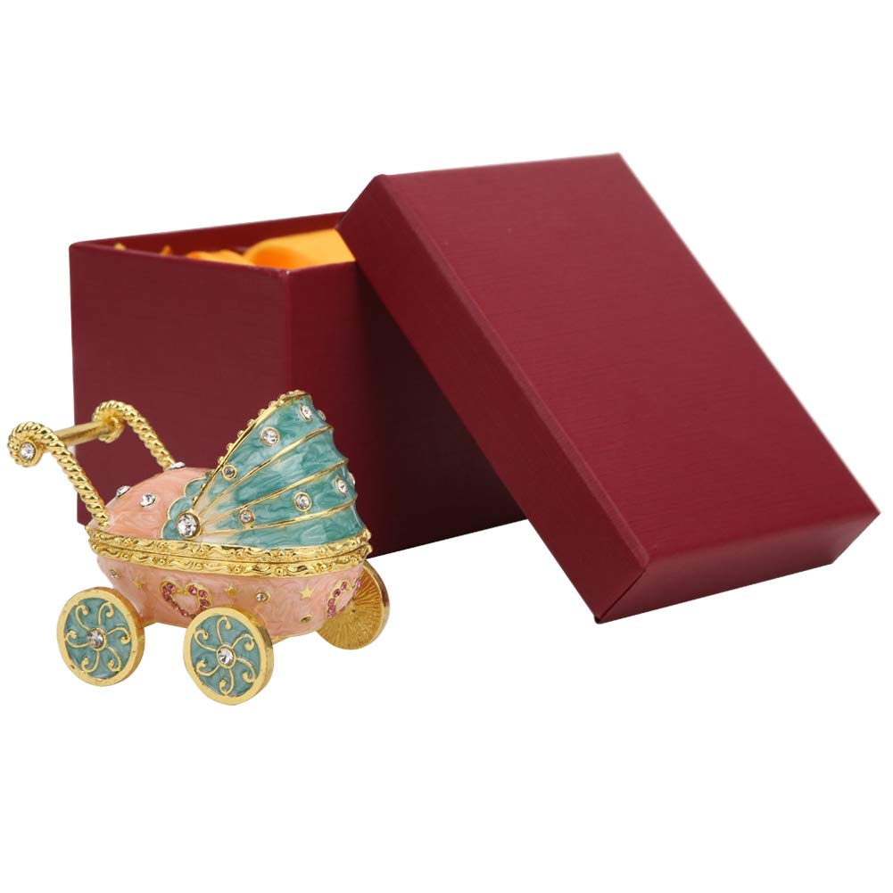 Enamel Jewelry Box, Hand Painted Egg Style Decorative Trinket Box with Rhinestones for Home Decor Collectible Gift Storage Organizer