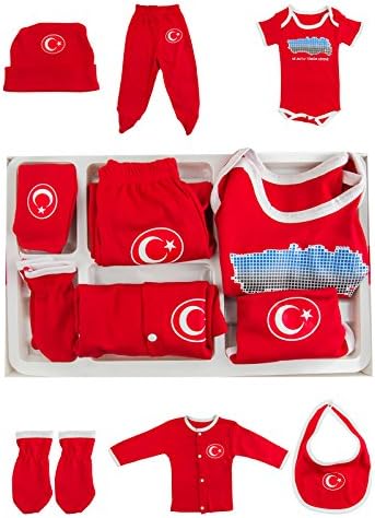Turkey National Soccer/Football Team Full Baby Set - 6 pc. | Baby Rompers - Full Tracksuit - Bib - Gloves - Hat (Red)