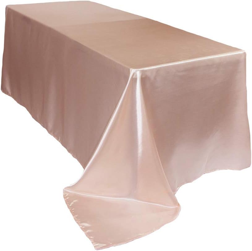 YOUR CHAIR COVERS90 x 156 inch Rectangular Satin Tablecloth - Blush, Rectangle Shiny Satin Table Linens for 8 ft Rectangular Tables