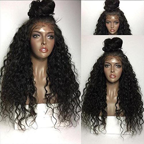360 Frontal Wigs Full Lace Human Hair Wig Deep Curly 180% Density Natural Color Per-Plucked Baby Hair Around (16 Inch)